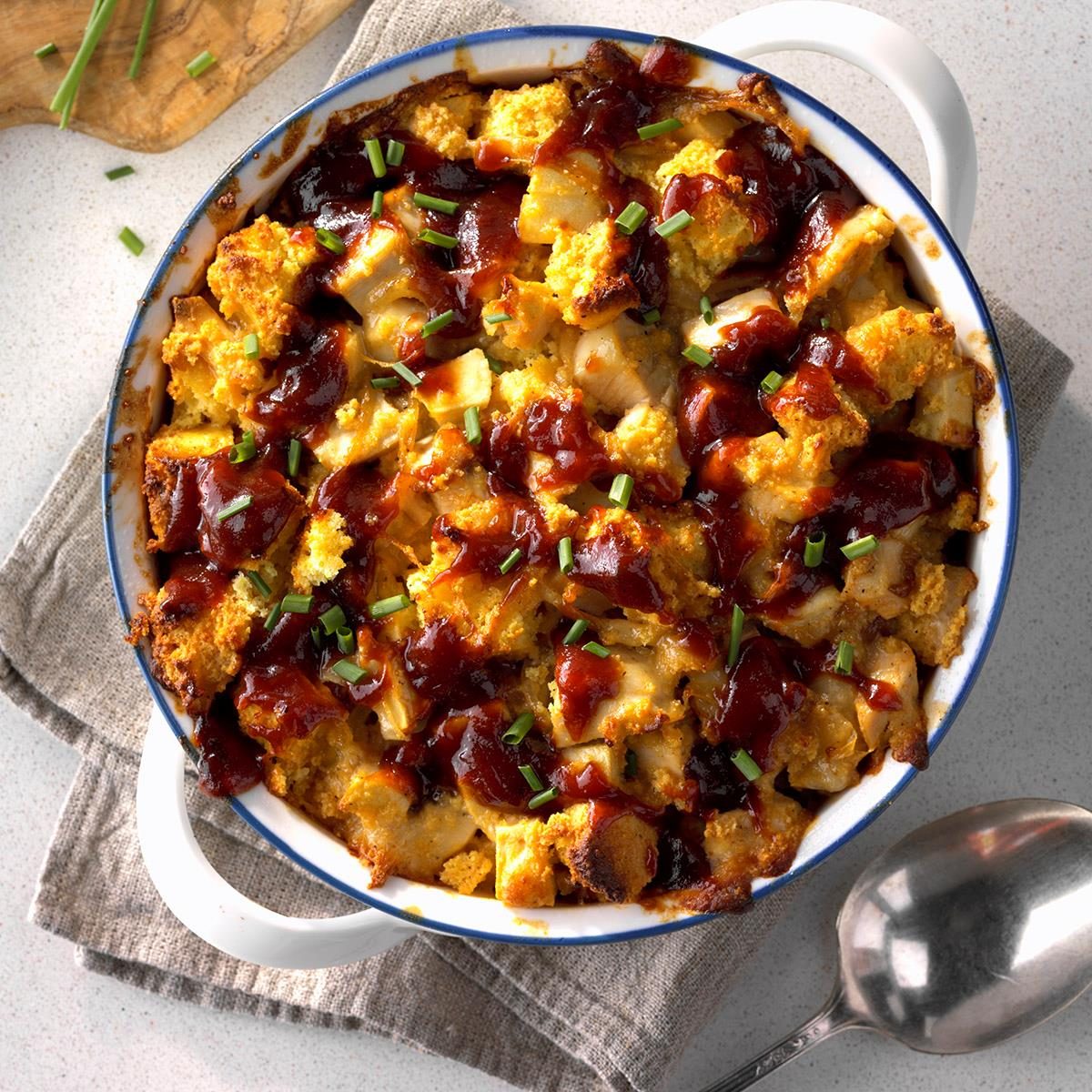 Barbecue Chicken and Apple Bread Pudding