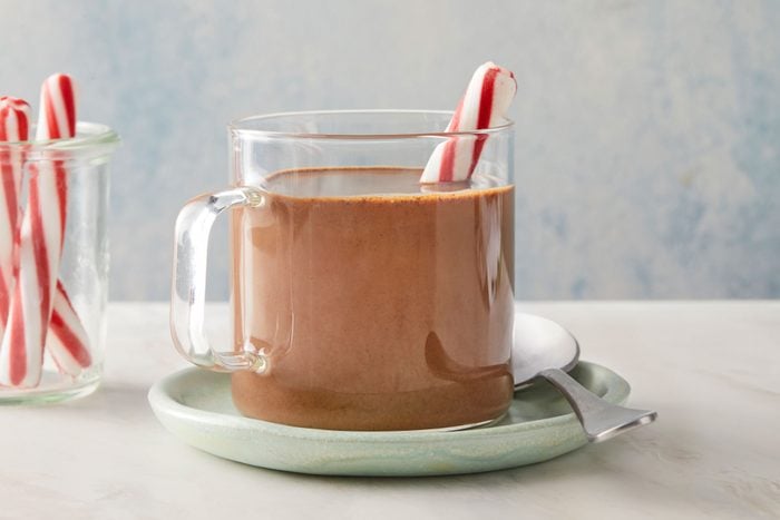 Peppermint Mocha topped with whipped cream and crushed candy canes