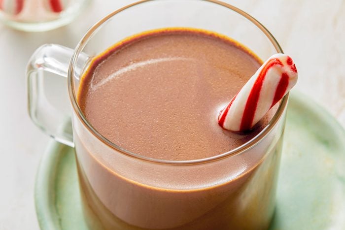 Peppermint Mocha topped with whipped cream and crushed candy canes