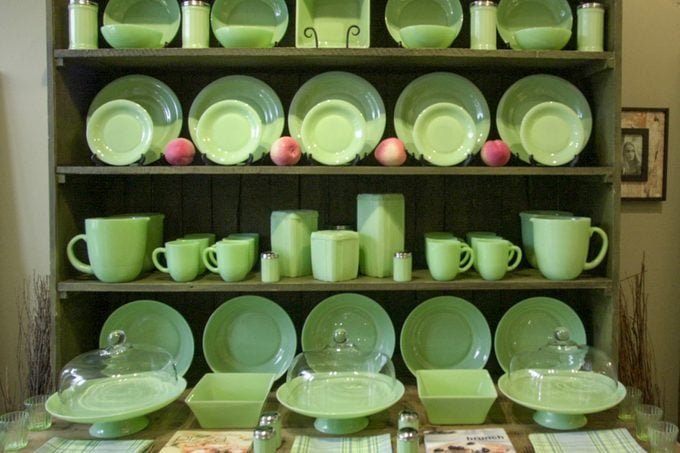 jadeite collection in a room